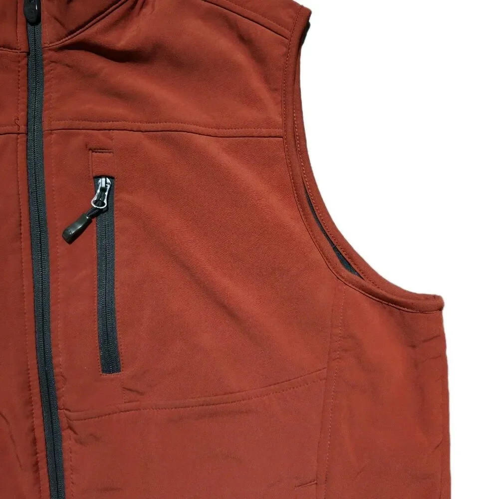 Free Country Men's High Stretch Full Zip Hybrid Vest Coal Orange Size Large